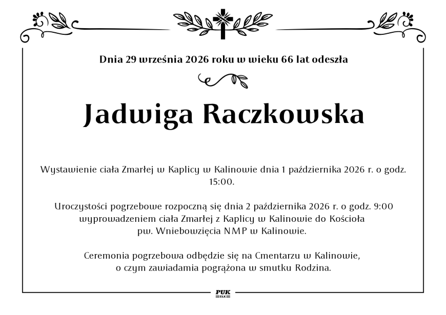 Jadwiga Raczkowska - nekrolog